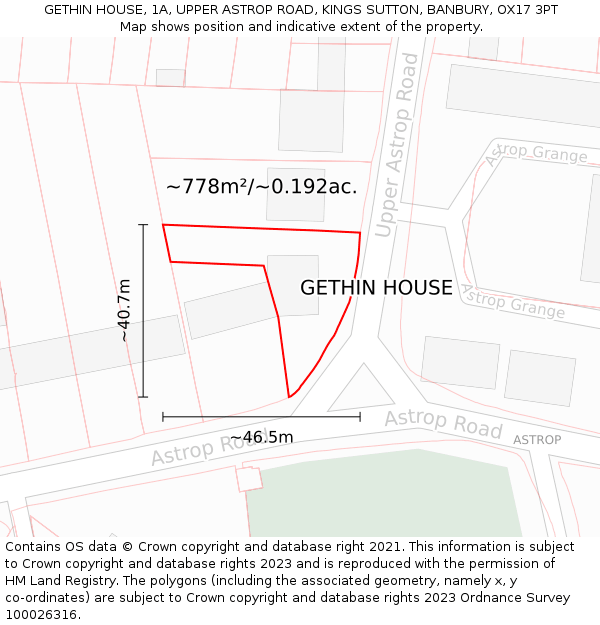 GETHIN HOUSE, 1A, UPPER ASTROP ROAD, KINGS SUTTON, BANBURY, OX17 3PT: Plot and title map