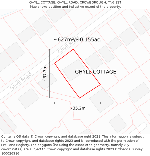 GHYLL COTTAGE, GHYLL ROAD, CROWBOROUGH, TN6 1ST: Plot and title map