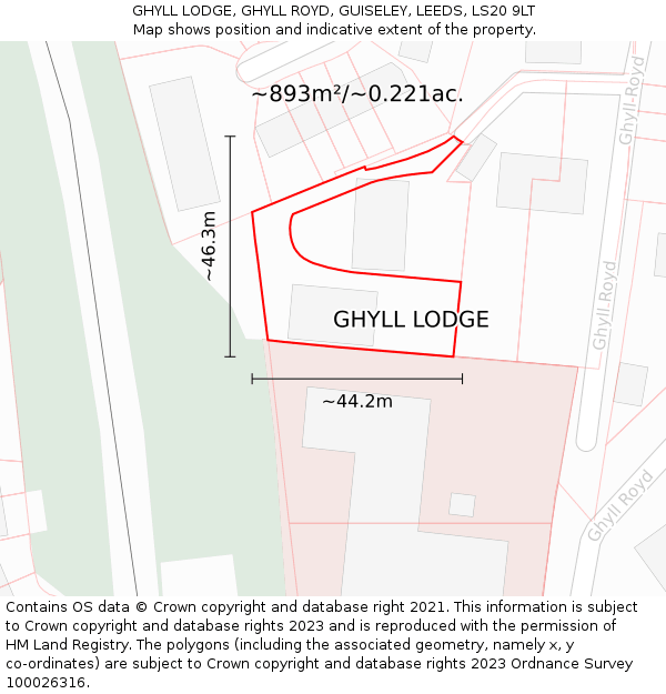 GHYLL LODGE, GHYLL ROYD, GUISELEY, LEEDS, LS20 9LT: Plot and title map