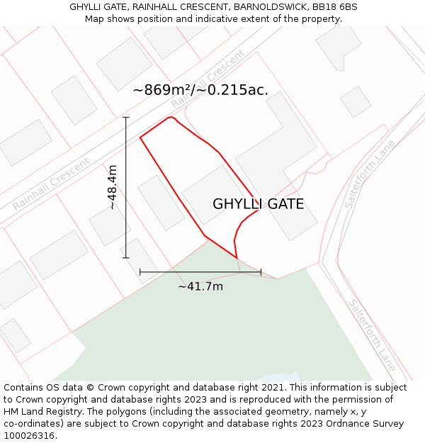 GHYLLI GATE, RAINHALL CRESCENT, BARNOLDSWICK, BB18 6BS: Plot and title map