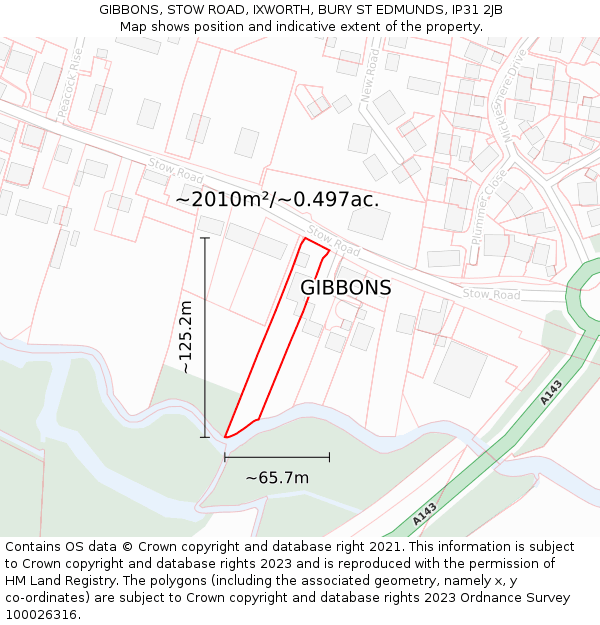 GIBBONS, STOW ROAD, IXWORTH, BURY ST EDMUNDS, IP31 2JB: Plot and title map