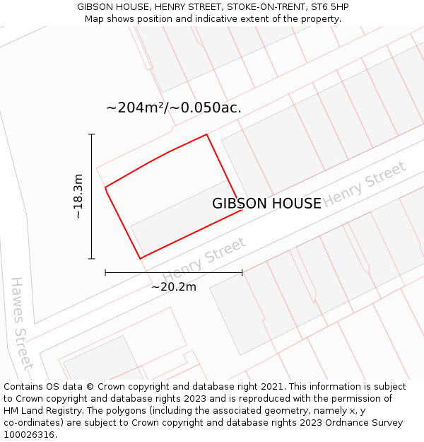 GIBSON HOUSE, HENRY STREET, STOKE-ON-TRENT, ST6 5HP: Plot and title map