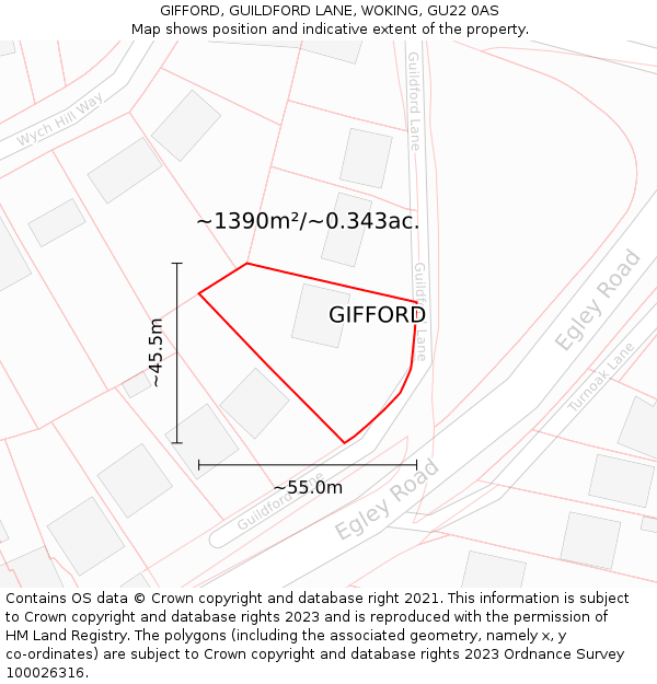 GIFFORD, GUILDFORD LANE, WOKING, GU22 0AS: Plot and title map