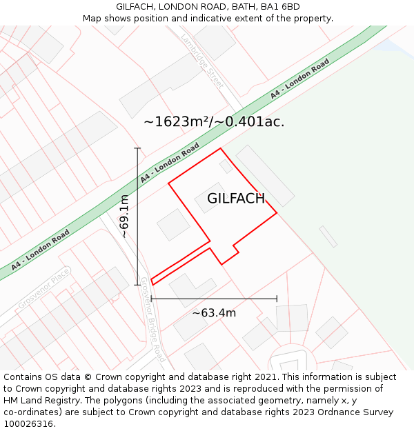 GILFACH, LONDON ROAD, BATH, BA1 6BD: Plot and title map