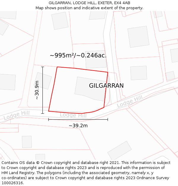 GILGARRAN, LODGE HILL, EXETER, EX4 4AB: Plot and title map