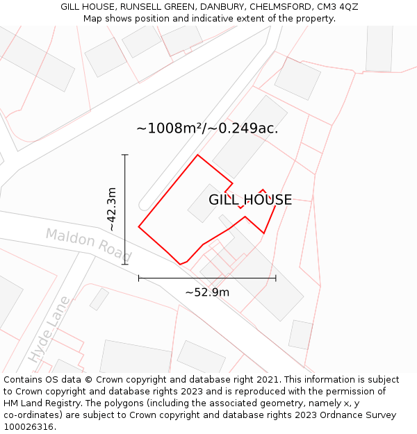 GILL HOUSE, RUNSELL GREEN, DANBURY, CHELMSFORD, CM3 4QZ: Plot and title map