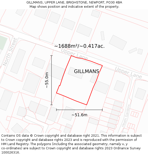 GILLMANS, UPPER LANE, BRIGHSTONE, NEWPORT, PO30 4BA: Plot and title map