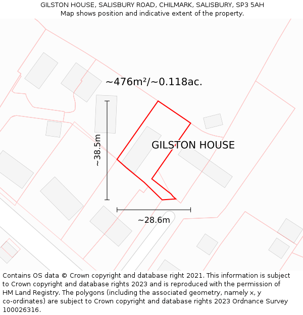 GILSTON HOUSE, SALISBURY ROAD, CHILMARK, SALISBURY, SP3 5AH: Plot and title map