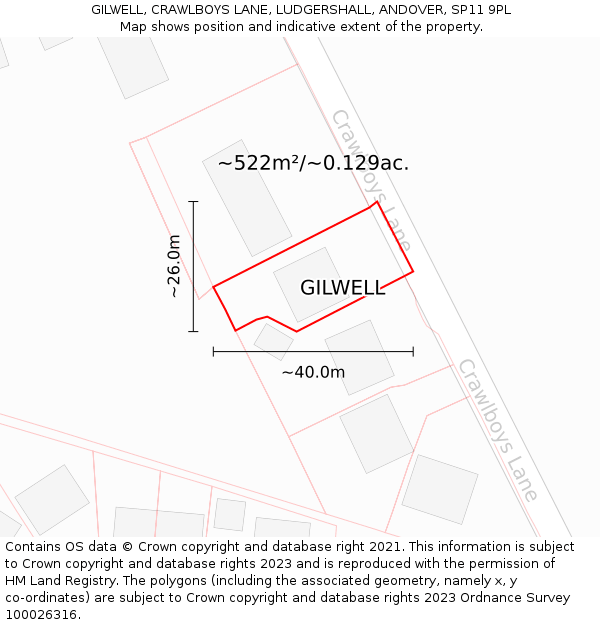 GILWELL, CRAWLBOYS LANE, LUDGERSHALL, ANDOVER, SP11 9PL: Plot and title map