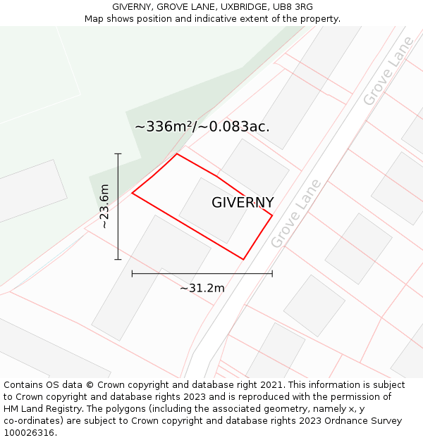 GIVERNY, GROVE LANE, UXBRIDGE, UB8 3RG: Plot and title map