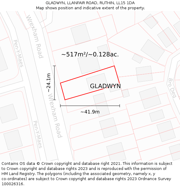 GLADWYN, LLANFAIR ROAD, RUTHIN, LL15 1DA: Plot and title map