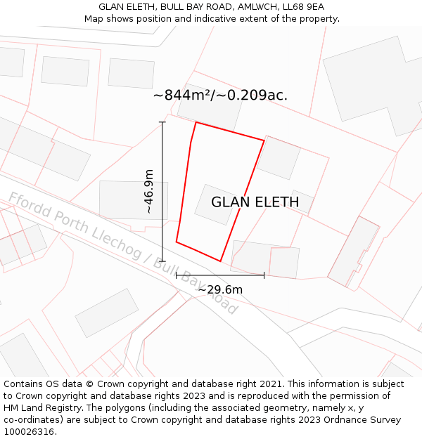 GLAN ELETH, BULL BAY ROAD, AMLWCH, LL68 9EA: Plot and title map