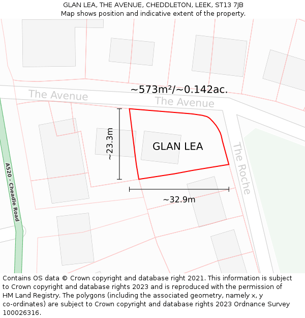 GLAN LEA, THE AVENUE, CHEDDLETON, LEEK, ST13 7JB: Plot and title map