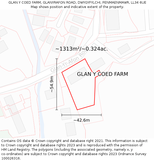 GLAN Y COED FARM, GLANYRAFON ROAD, DWYGYFYLCHI, PENMAENMAWR, LL34 6UE: Plot and title map