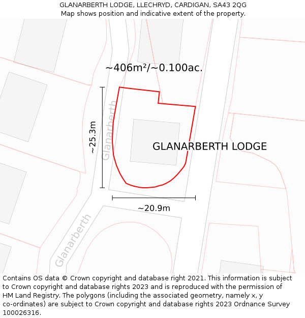 GLANARBERTH LODGE, LLECHRYD, CARDIGAN, SA43 2QG: Plot and title map