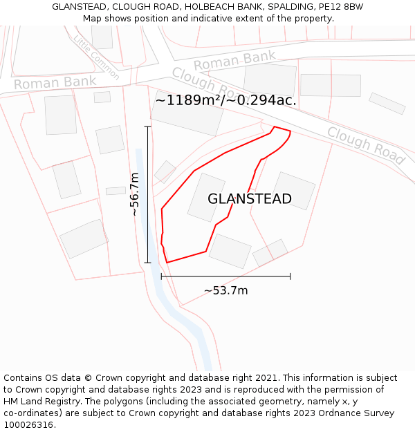 GLANSTEAD, CLOUGH ROAD, HOLBEACH BANK, SPALDING, PE12 8BW: Plot and title map