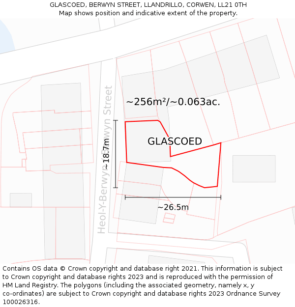 GLASCOED, BERWYN STREET, LLANDRILLO, CORWEN, LL21 0TH: Plot and title map