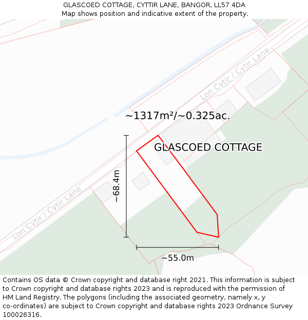 GLASCOED COTTAGE, CYTTIR LANE, BANGOR, LL57 4DA: Plot and title map