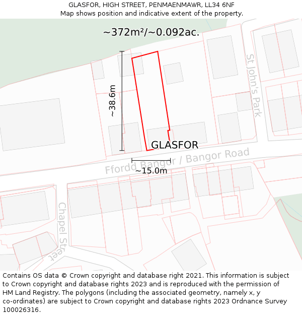 GLASFOR, HIGH STREET, PENMAENMAWR, LL34 6NF: Plot and title map