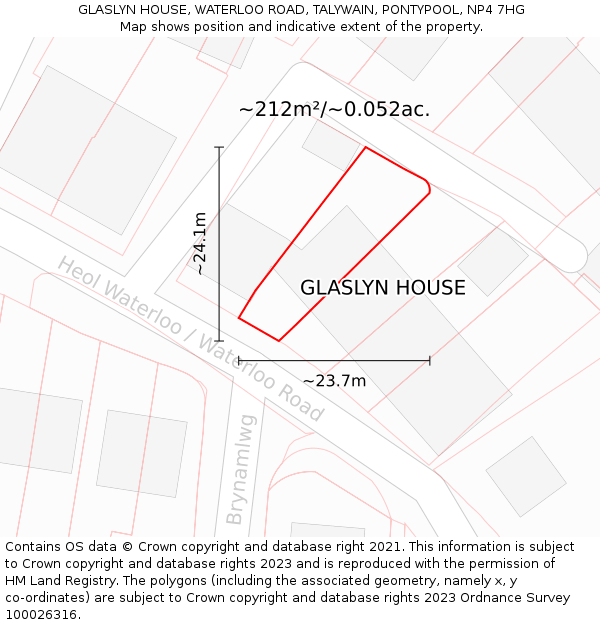 GLASLYN HOUSE, WATERLOO ROAD, TALYWAIN, PONTYPOOL, NP4 7HG: Plot and title map