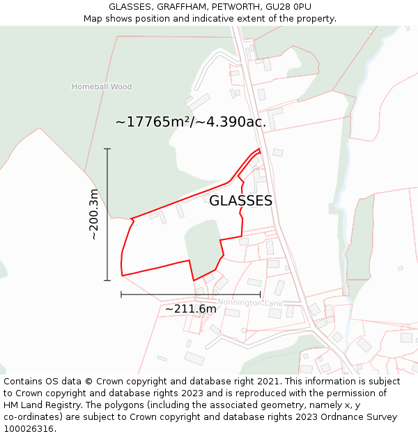 GLASSES, GRAFFHAM, PETWORTH, GU28 0PU: Plot and title map