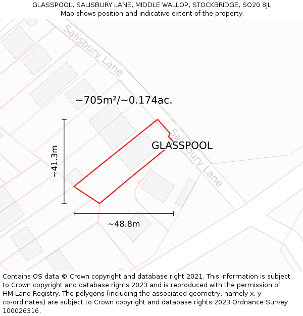 GLASSPOOL, SALISBURY LANE, MIDDLE WALLOP, STOCKBRIDGE, SO20 8JL: Plot and title map