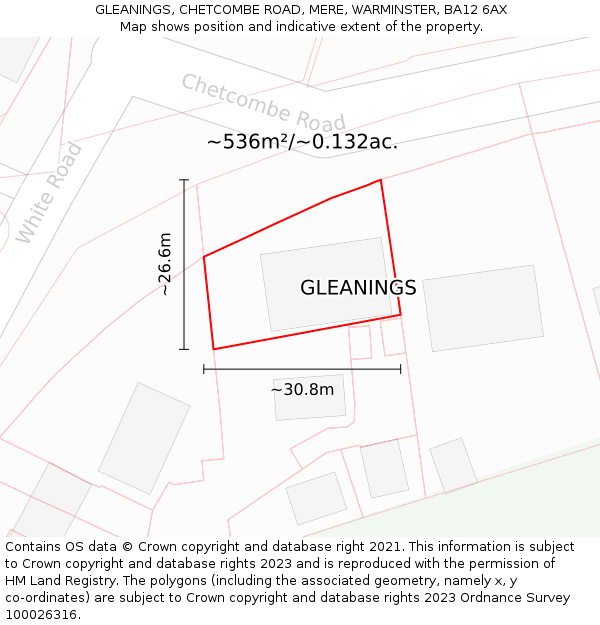 GLEANINGS, CHETCOMBE ROAD, MERE, WARMINSTER, BA12 6AX: Plot and title map