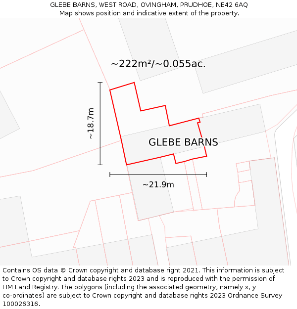 GLEBE BARNS, WEST ROAD, OVINGHAM, PRUDHOE, NE42 6AQ: Plot and title map