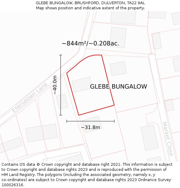 GLEBE BUNGALOW, BRUSHFORD, DULVERTON, TA22 9AL: Plot and title map