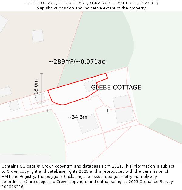 GLEBE COTTAGE, CHURCH LANE, KINGSNORTH, ASHFORD, TN23 3EQ: Plot and title map