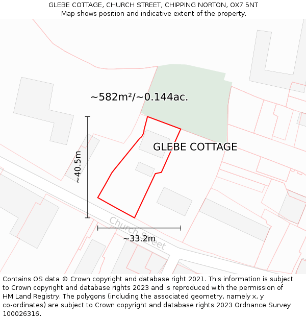GLEBE COTTAGE, CHURCH STREET, CHIPPING NORTON, OX7 5NT: Plot and title map