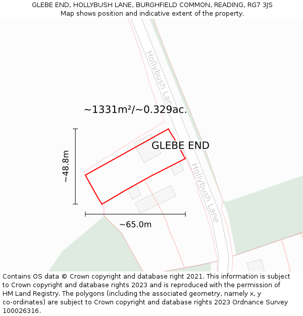 GLEBE END, HOLLYBUSH LANE, BURGHFIELD COMMON, READING, RG7 3JS: Plot and title map