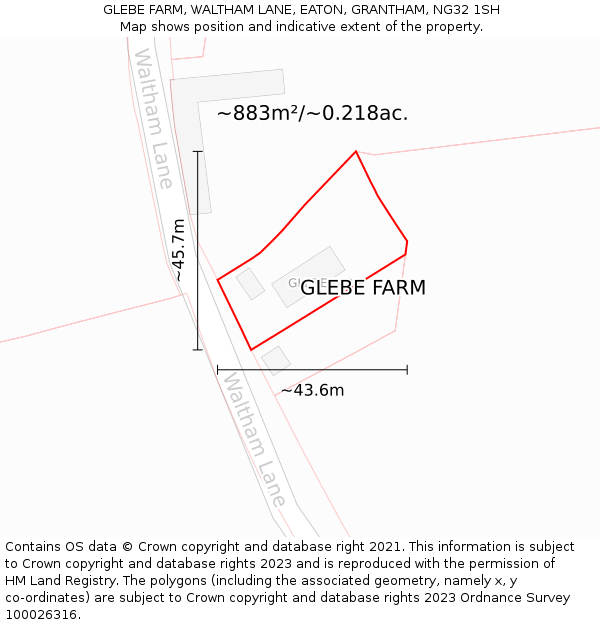 GLEBE FARM, WALTHAM LANE, EATON, GRANTHAM, NG32 1SH: Plot and title map