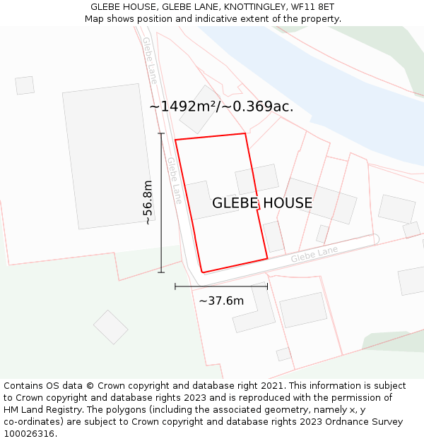 GLEBE HOUSE, GLEBE LANE, KNOTTINGLEY, WF11 8ET: Plot and title map