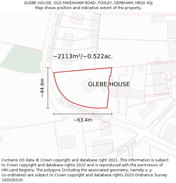 GLEBE HOUSE, OLD FAKENHAM ROAD, FOXLEY, DEREHAM, NR20 4QJ: Plot and title map