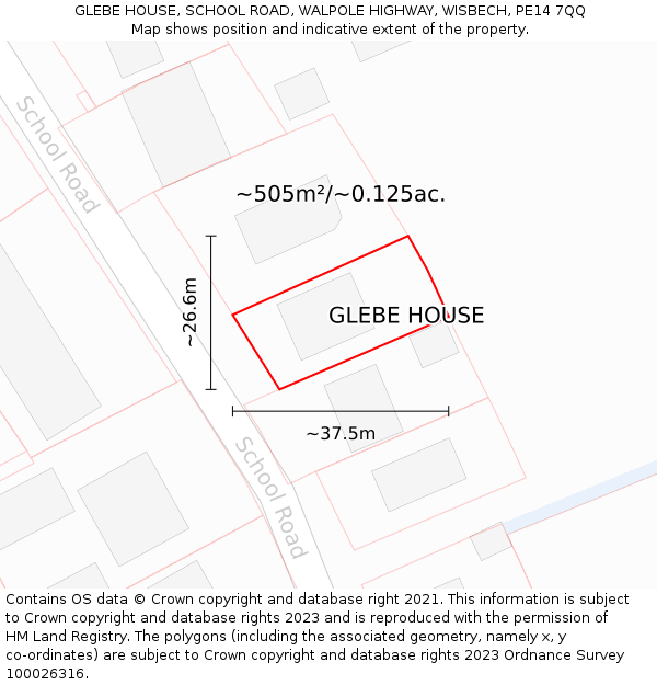 GLEBE HOUSE, SCHOOL ROAD, WALPOLE HIGHWAY, WISBECH, PE14 7QQ: Plot and title map