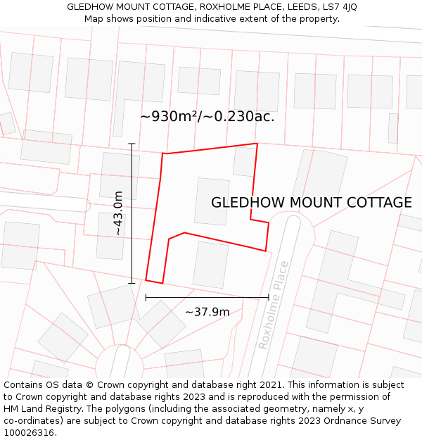 GLEDHOW MOUNT COTTAGE, ROXHOLME PLACE, LEEDS, LS7 4JQ: Plot and title map