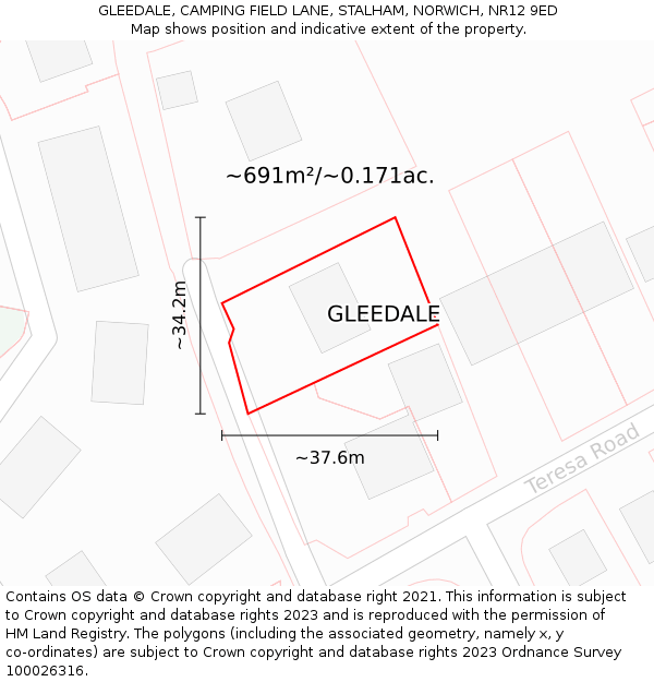 GLEEDALE, CAMPING FIELD LANE, STALHAM, NORWICH, NR12 9ED: Plot and title map