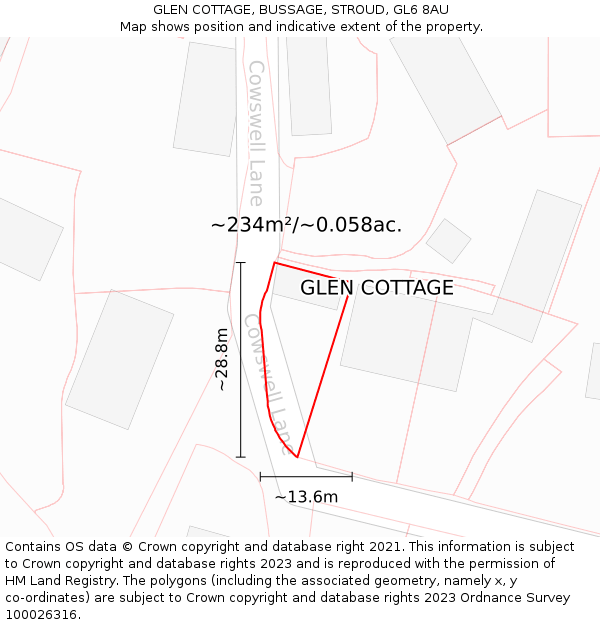 GLEN COTTAGE, BUSSAGE, STROUD, GL6 8AU: Plot and title map