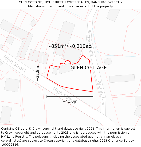 GLEN COTTAGE, HIGH STREET, LOWER BRAILES, BANBURY, OX15 5HX: Plot and title map