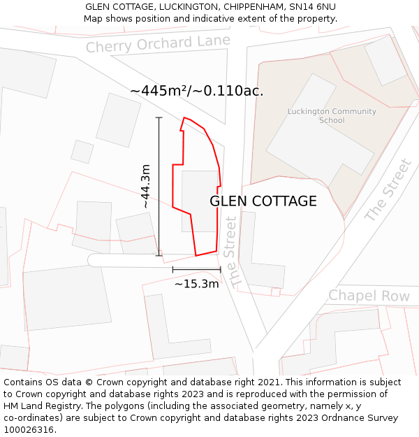 GLEN COTTAGE, LUCKINGTON, CHIPPENHAM, SN14 6NU: Plot and title map