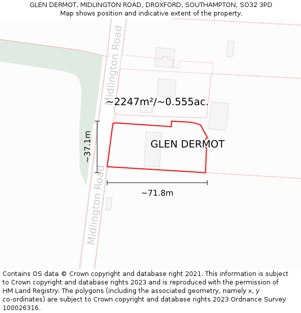 GLEN DERMOT, MIDLINGTON ROAD, DROXFORD, SOUTHAMPTON, SO32 3PD: Plot and title map