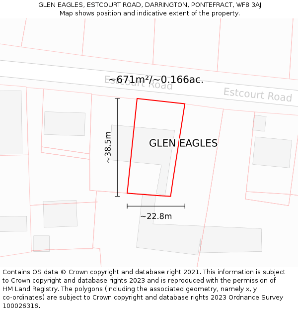 GLEN EAGLES, ESTCOURT ROAD, DARRINGTON, PONTEFRACT, WF8 3AJ: Plot and title map