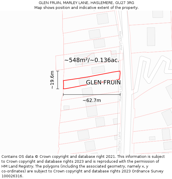 GLEN FRUIN, MARLEY LANE, HASLEMERE, GU27 3RG: Plot and title map