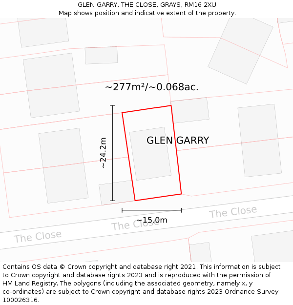 GLEN GARRY, THE CLOSE, GRAYS, RM16 2XU: Plot and title map