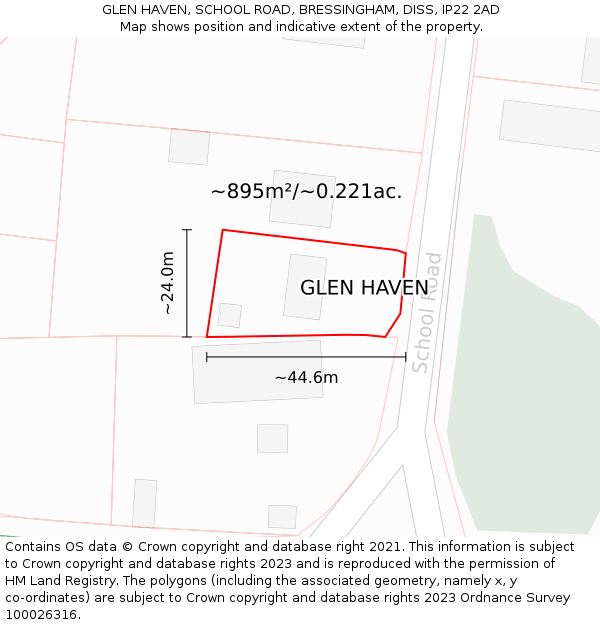 GLEN HAVEN, SCHOOL ROAD, BRESSINGHAM, DISS, IP22 2AD: Plot and title map