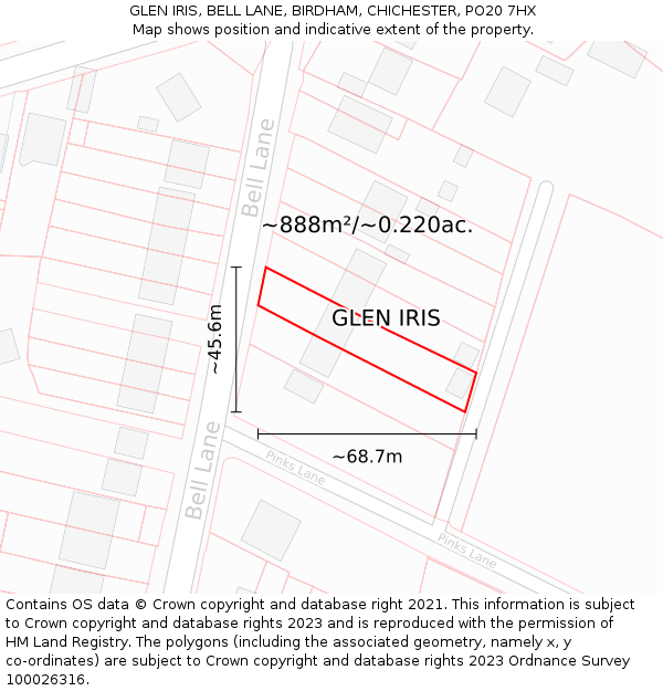 GLEN IRIS, BELL LANE, BIRDHAM, CHICHESTER, PO20 7HX: Plot and title map