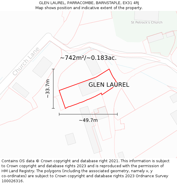 GLEN LAUREL, PARRACOMBE, BARNSTAPLE, EX31 4RJ: Plot and title map