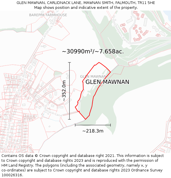 GLEN MAWNAN, CARLIDNACK LANE, MAWNAN SMITH, FALMOUTH, TR11 5HE: Plot and title map