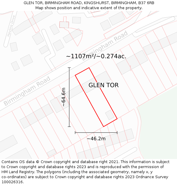 GLEN TOR, BIRMINGHAM ROAD, KINGSHURST, BIRMINGHAM, B37 6RB: Plot and title map